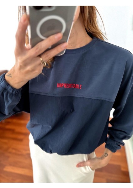 Kadın Modal Kumaş Paraşüt Detay Büzgülü Mavi Sweatshirt fırsatları