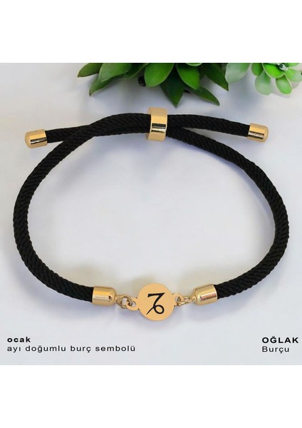 Ocak Ayı Doğumlarına Yuvarlak Motifli 14 Ayar Altın Plakalı Siyah Örgü İpli Hediye fiyatları