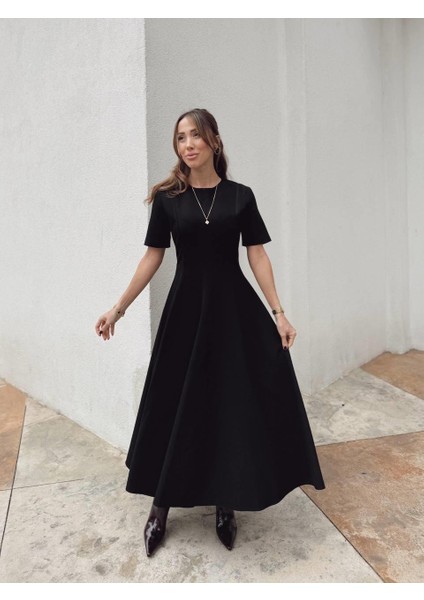 Kadın Maxi Boy Kloş Prenses Siyah Elbise