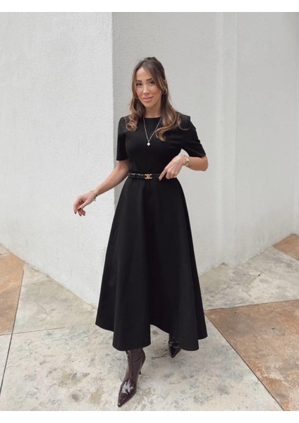 Kadın Maxi Boy Kloş Prenses Siyah Elbise modelleri
