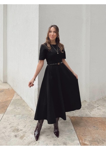 Kadın Maxi Boy Kloş Prenses Siyah Elbise indirimleri