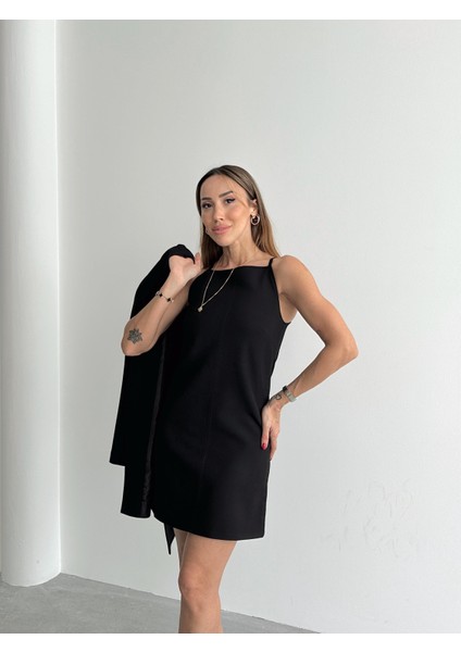 Kadın Mini Boy Askılı Siyah Elbise indirimleri