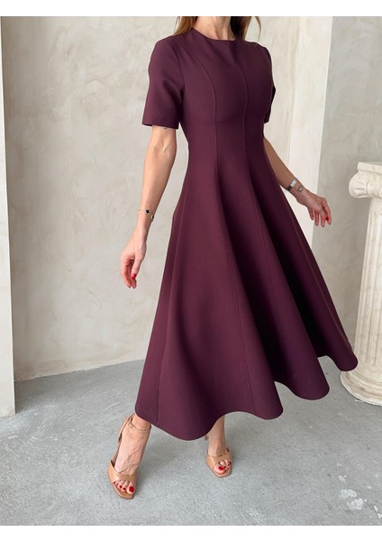 Kadın Maxi Boy Kloş Prenses Mürdüm Elbise fırsatları