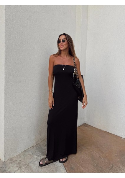 Kadın Straplez Sandy Kumaş Siyah Elbise modelleri