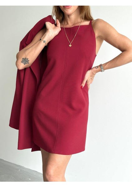 Kadın Mini Boy Askılı Bordo Elbise fiyatları