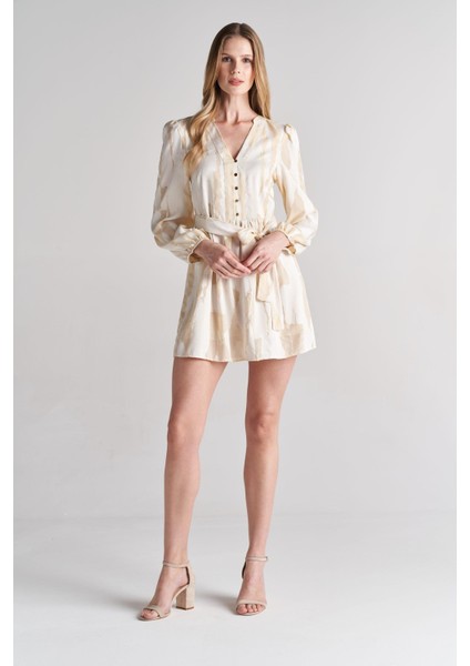 Kadın Desenli Gold Düğme Mini Astarlı Elbise fiyatları