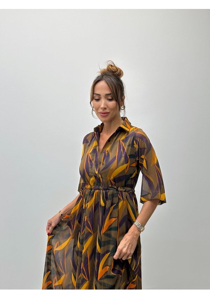 Kadın Şifon Desenli Turuncu Elbise fiyatları