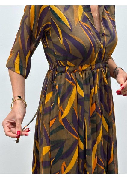 Kadın Şifon Desenli Turuncu Elbise modelleri