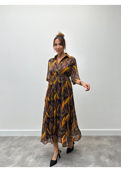 Kadın Şifon Desenli Turuncu Elbise fırsatları