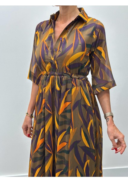 Kadın Şifon Desenli Turuncu Elbise indirimleri