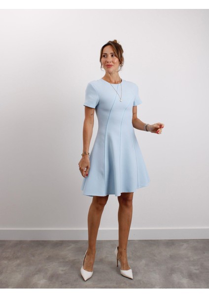 Kadın Kısa Kol Biyeli Mavi Çan Elbise modelleri