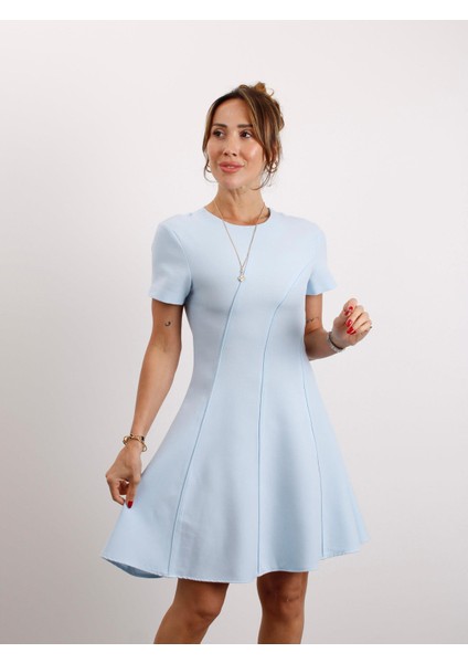 Kadın Kısa Kol Biyeli Mavi Çan Elbise indirimleri