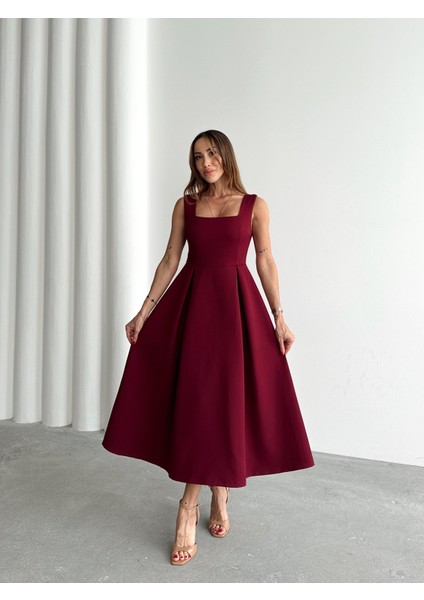 Kadın Askılı Bordo Balon Elbise