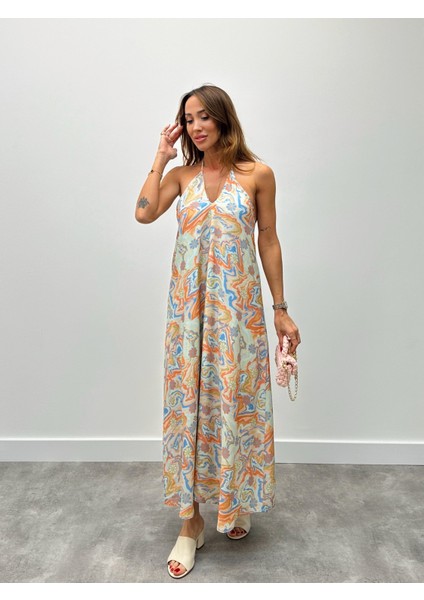 Kadın Midi Boy Sırt Dekolteli Mint Elbise