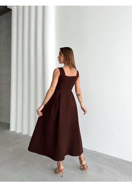 Kadın Askılı Kahverengi Balon Elbise modelleri