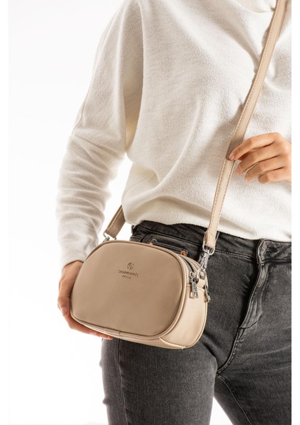 Çift Bölmeli Kadın Omuz Çantası Krem fırsatları