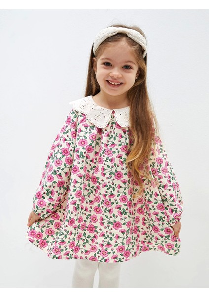 Lcw Kids Ekru Bebe Yaka Kısa Kollu Çiçek Desenli Kız Bebek Elbise fiyatları