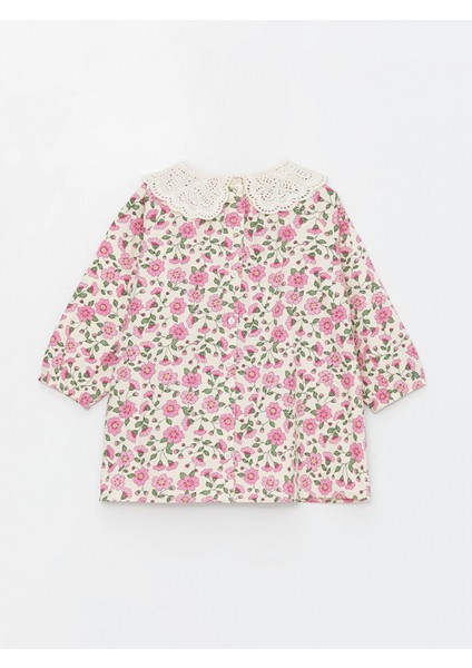Lcw Kids Ekru Bebe Yaka Kısa Kollu Çiçek Desenli Kız Bebek Elbise fırsatları