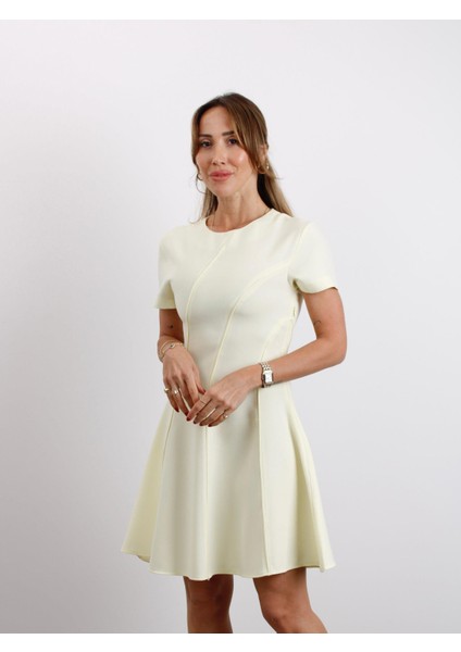 Kadın Kısa Kol Biyeli Sarı Çan Elbise