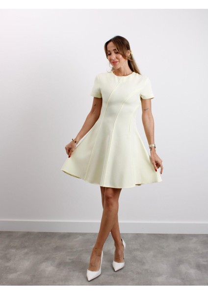 Kadın Kısa Kol Biyeli Sarı Çan Elbise modelleri