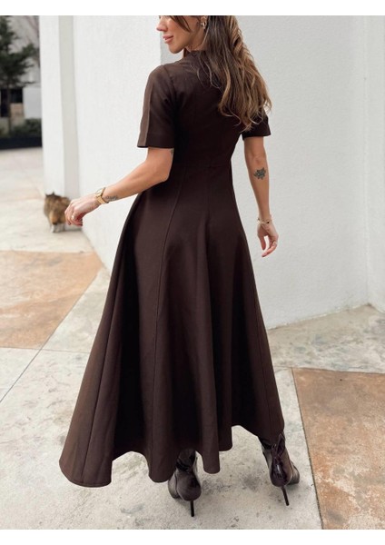 Kadın Maxi Boy Kloş Prenses Kahverengi Elbise fırsatları