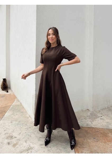 Kadın Maxi Boy Kloş Prenses Kahverengi Elbise indirimleri