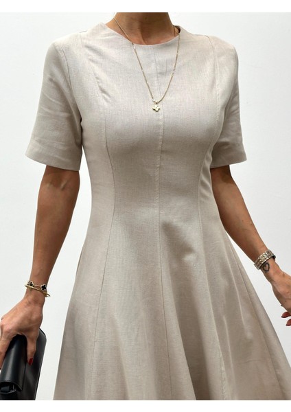 Kadın Maxi Boy Krem Keten Elbise fiyatları