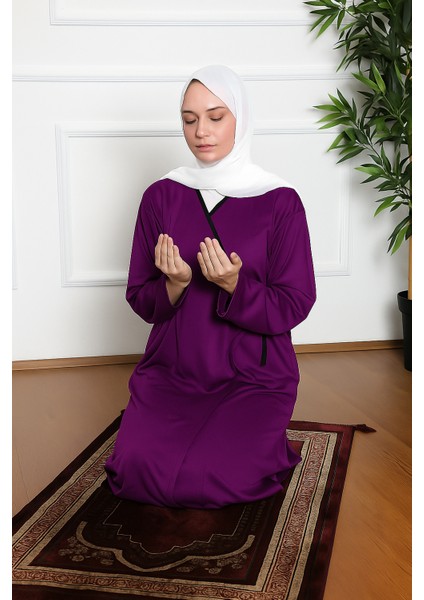 Yandan Bağlamalı Pratik Kadın Namaz Elbisesi Düz Renk