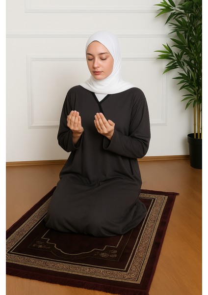 Yandan Bağlamalı Pratik Kadın Namaz Elbisesi Düz Renk