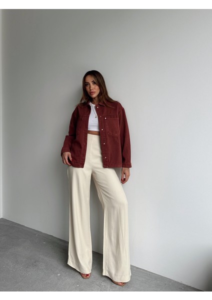 Kadın Gabardin Kumaş Cep Detaylı Kiremit Gömlek fiyatları
