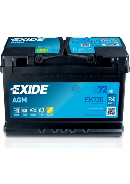 Exıde Agm EK720 12V-72AH