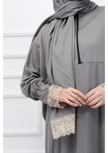 Yarım Fermuarlı Kadın Namaz Elbisesi Kendinden Başörtülü Tesettür Elbise modelleri