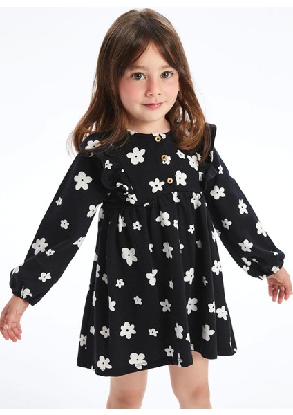 Lcw Kids Siyah Bisiklet Yaka Uzun Kollu Desenli Kız Bebek Elbise modelleri