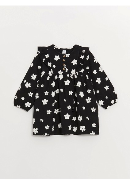 Lcw Kids Siyah Bisiklet Yaka Uzun Kollu Desenli Kız Bebek Elbise fırsatları