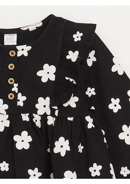 Lcw Kids Siyah Bisiklet Yaka Uzun Kollu Desenli Kız Bebek Elbise indirimleri