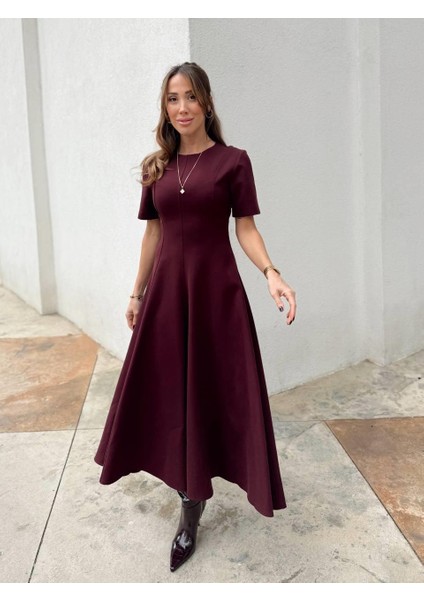 Kadın Maxi Boy Kloş Prenses Bordo Elbise