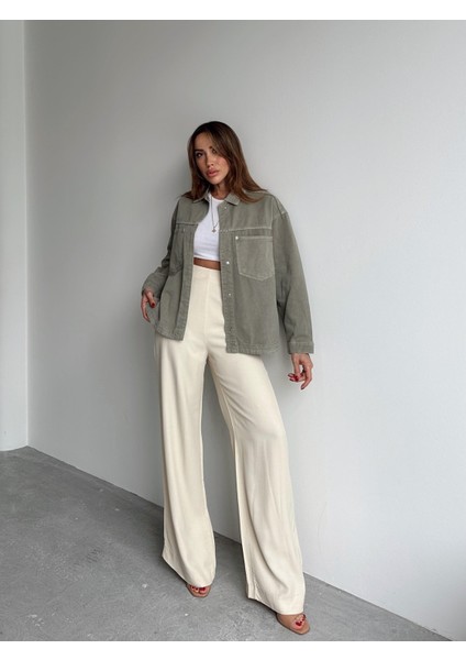 Kadın Gabardin Kumaş Cep Detaylı Yeşil Gömlek fiyatları