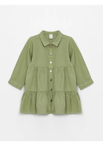 Lcw Kids Yeşil Gömlek Yaka Uzun Kollu Kız Bebek Elbise
