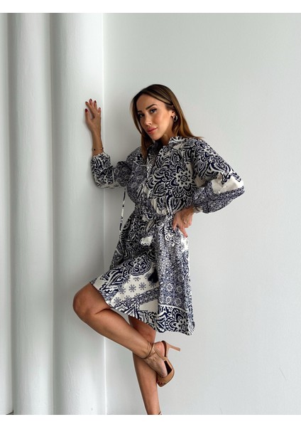 Kadın Beli Lastikli Kuşaklı Tasarım Mini Beyaz Elbise indirimleri