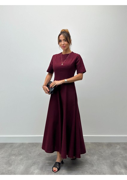 Kadın Maxi Boy Bordo Keten Elbise modelleri