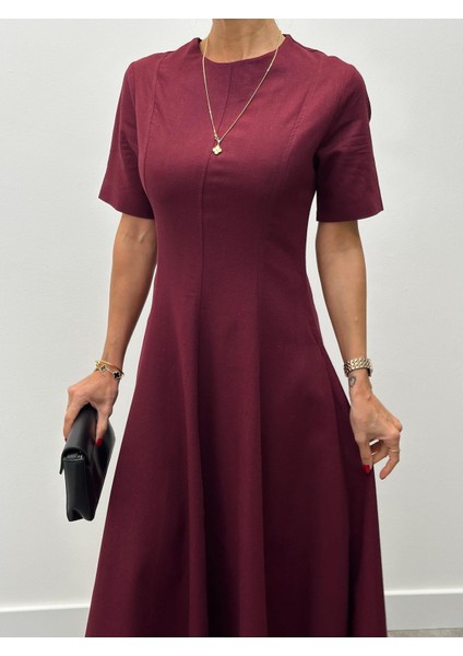 Kadın Maxi Boy Bordo Keten Elbise fırsatları