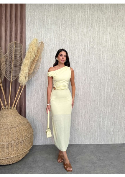 Bel Toka Drapeli Midi Elbise