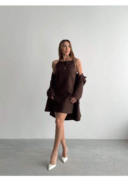 Kadın Mini Boy Askılı Kahverengi Elbise fiyatları