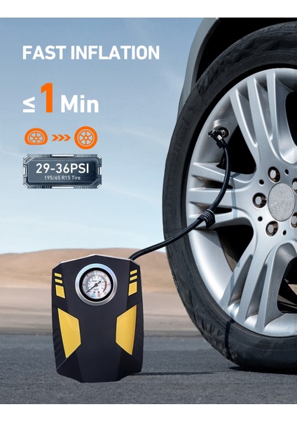 ERG-511 Analog Basınç Göstergeli Oto Lastik Şişirme Pompası Hava Kompresörü