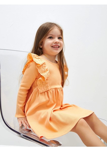 Lcw Kids Turuncu Bisiklet Yaka Uzun Kollu Basic Kız Bebek Elbise fiyatları