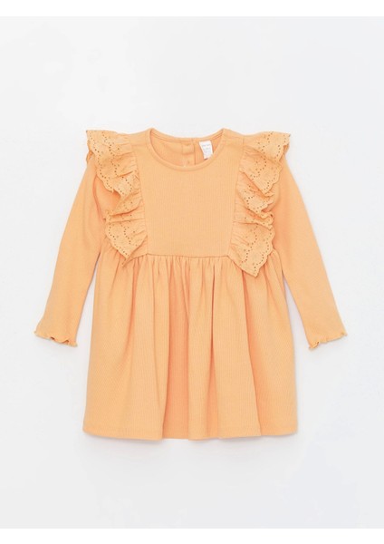 Lcw Kids Turuncu Bisiklet Yaka Uzun Kollu Basic Kız Bebek Elbise modelleri