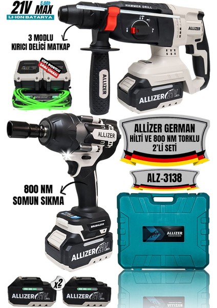 Allizer 2'li Set Gri (Hilti - 850 Nm Torklu)