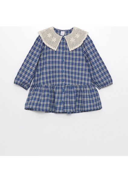 Lcw Kids Lacivert Bebe Yaka Uzun Kollu Kız Bebek Elbise