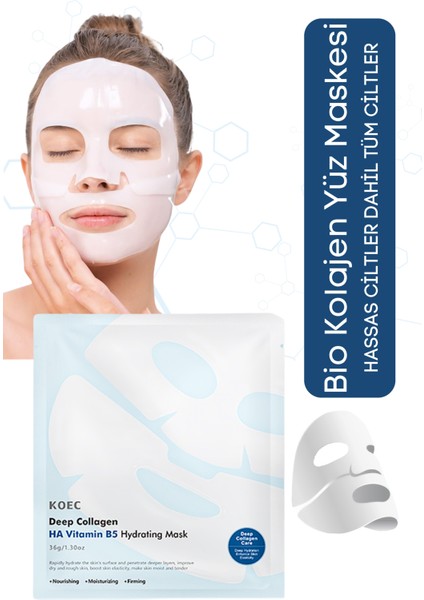 Bio Kolajen Şeffaflaşan Yüz Maskesi Anında Parlaklık ve Nemlendirme Kore Maske Ha Vitamin B5