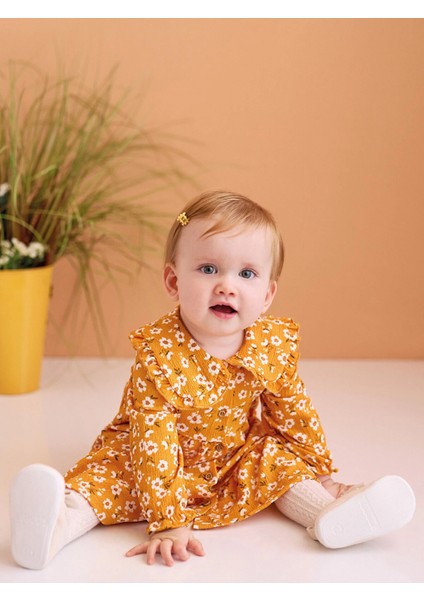Lcw Baby Sarı Gömlek Yaka Çiçekli Kız Bebek Elbise modelleri